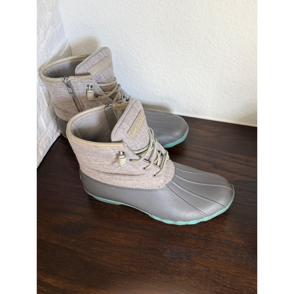 Sperry Saltwater Duck Ankle Boots Grey Teal Waterproof! Womens 9